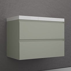 Style Line Тумба с раковиной Манхэттен 80 Plus подвесная эмаль олива матовая – фотография-3